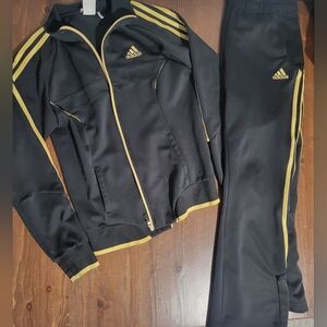Vintage Adidas Navy Track Jacket and Pants with Yellow Accents